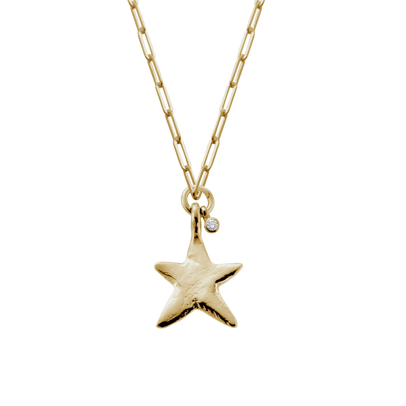 Gold Midi Star Trace Chain Necklace with Diamond