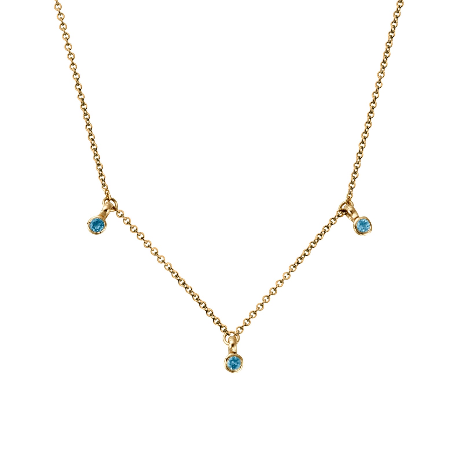 Gold Trio Blue Topaz Necklace