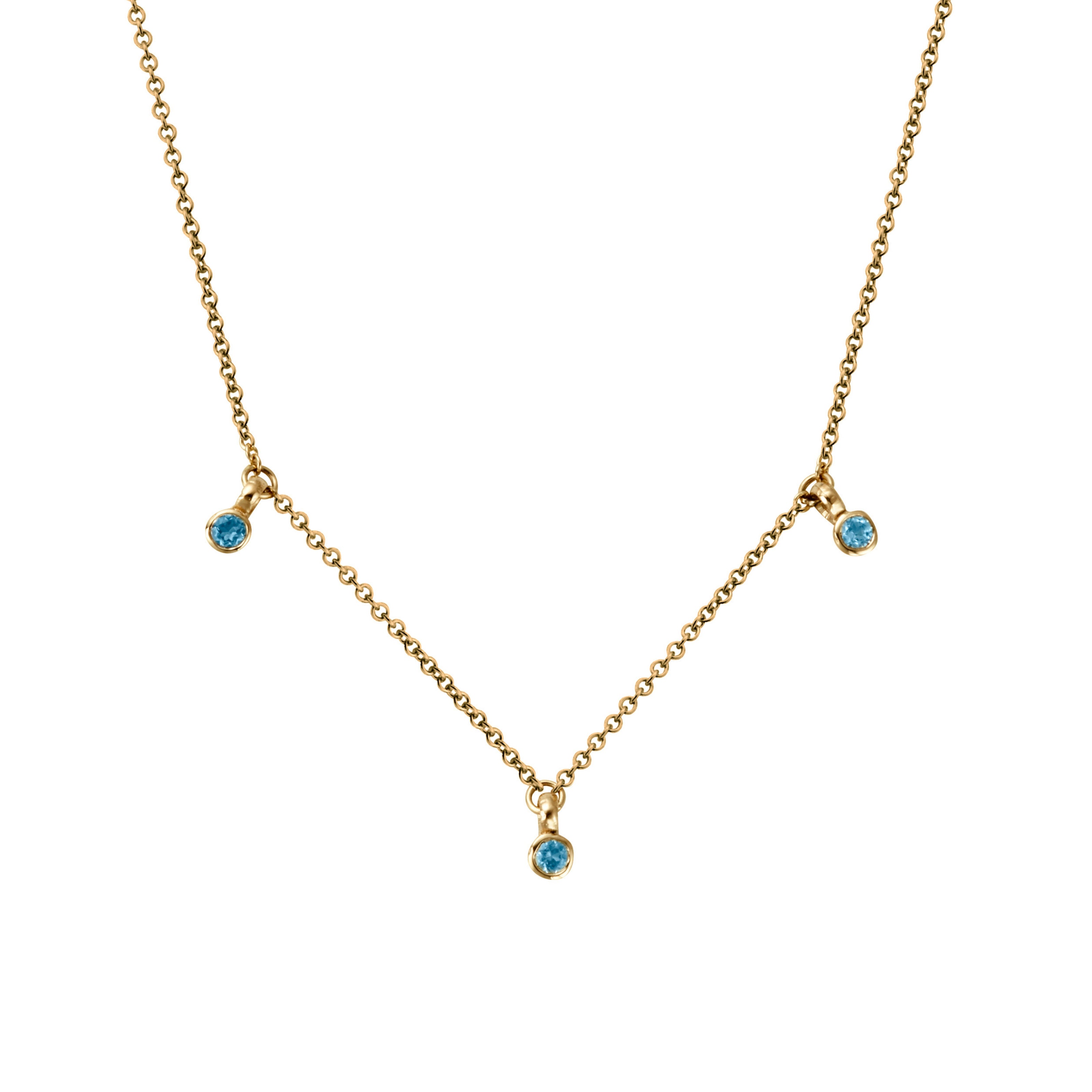 Gold Trio Blue Topaz Necklace