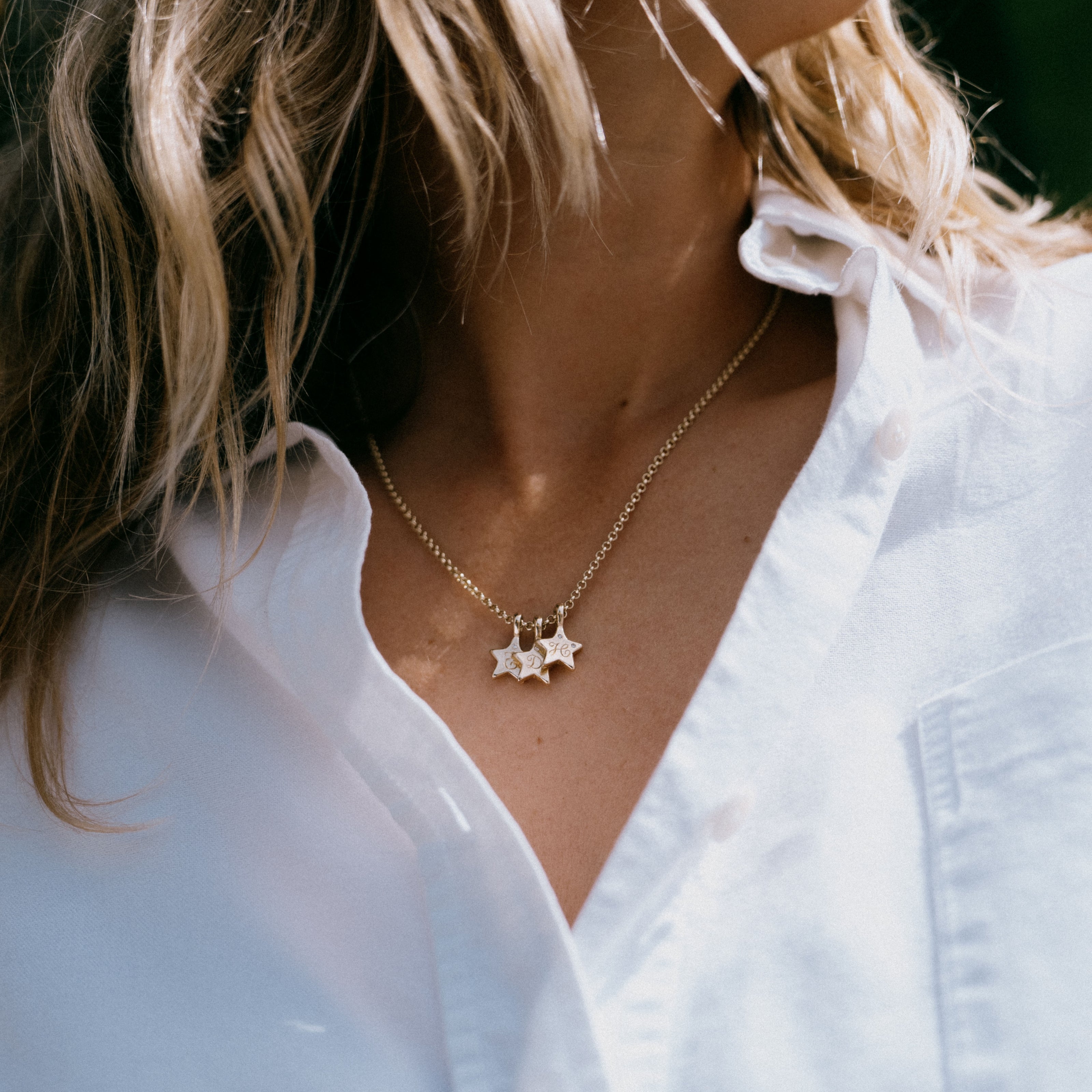 Gold Two Diamond Trio Guiding Star Necklace