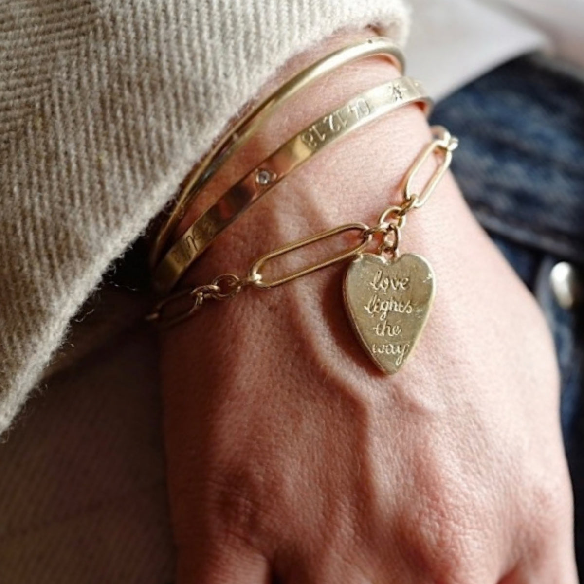Gold 'Love Lights The Way' Heart Token Bracelet