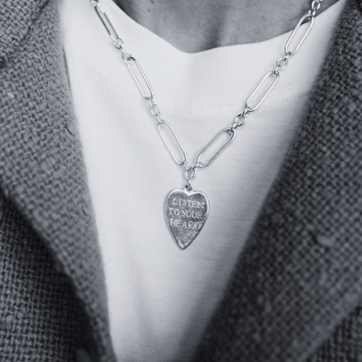 Gold 'Listen To Your Heart' Heart Token Necklace