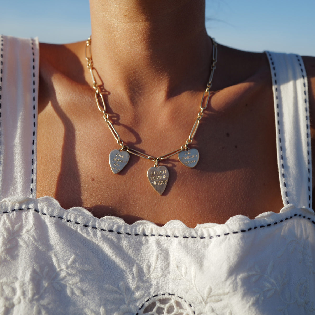 Gold Trio Heart Token Necklace