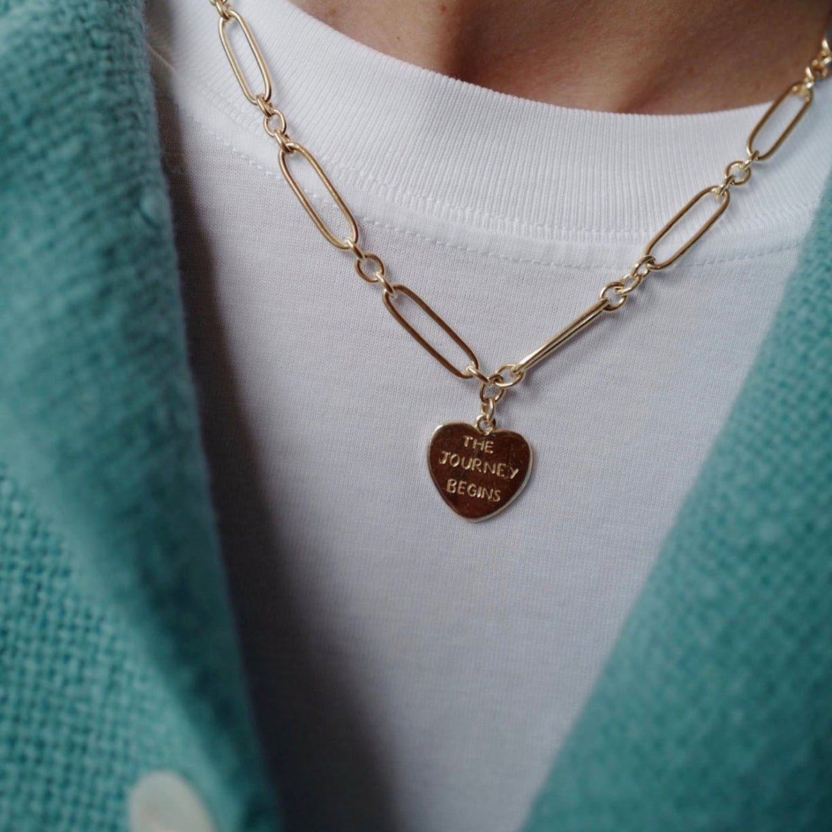 Gold 'The Journey Begins' Heart Token Necklace