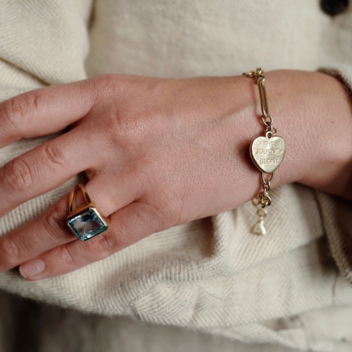 Gold 'The Journey Begins' Heart Token Bracelet