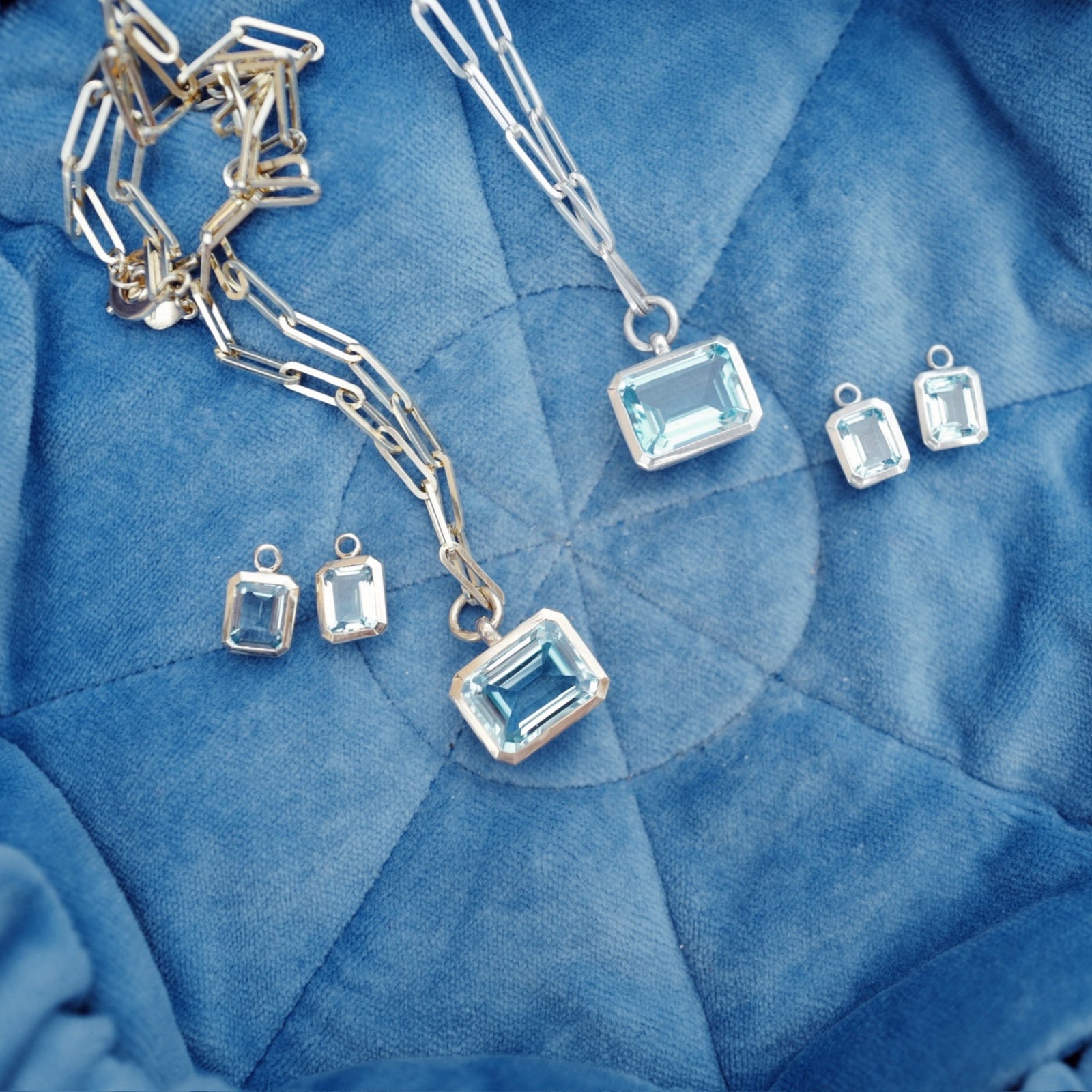 Silver Juno Blue Topaz Trace Chain Necklace