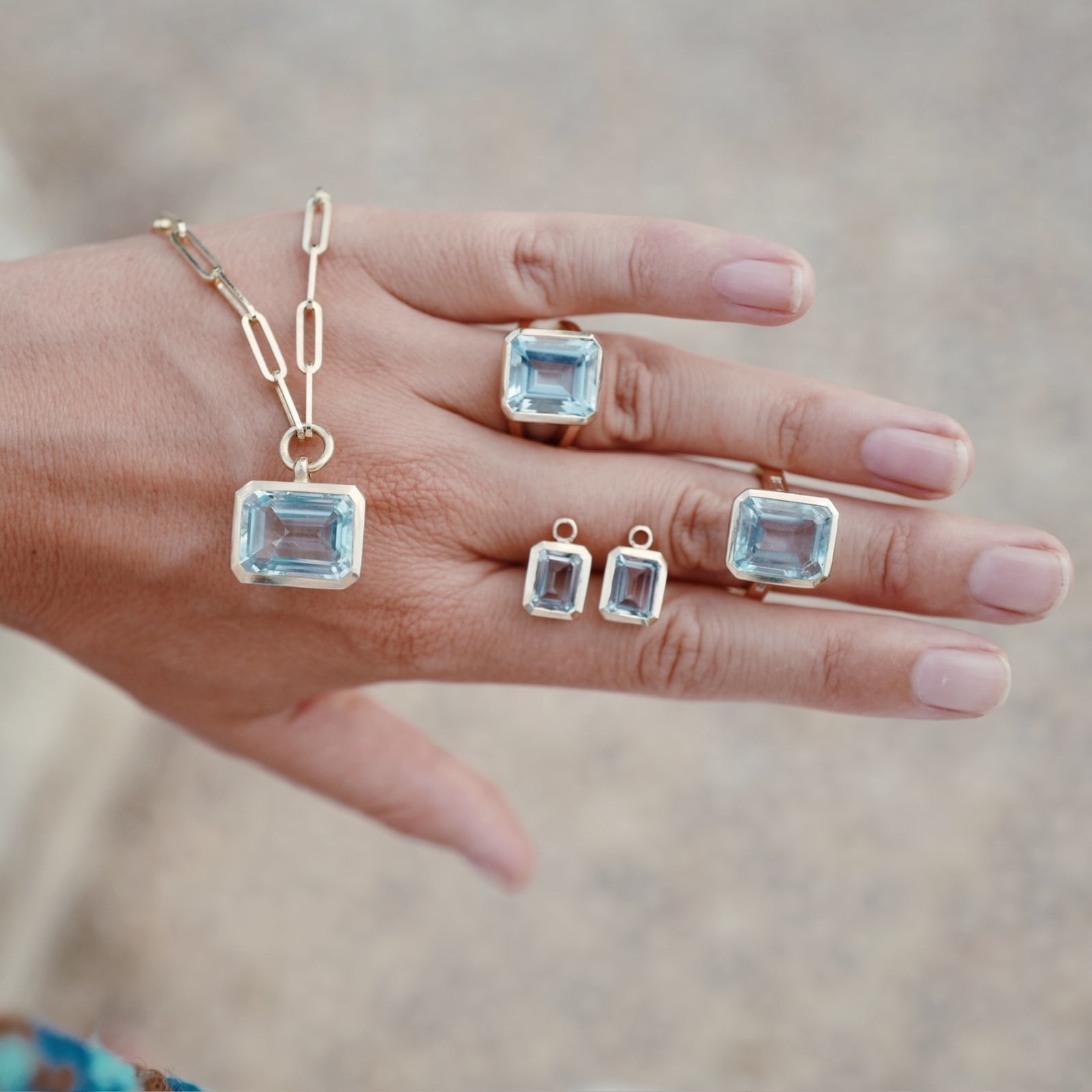 Gold Juno Blue Topaz Trace Chain Necklace