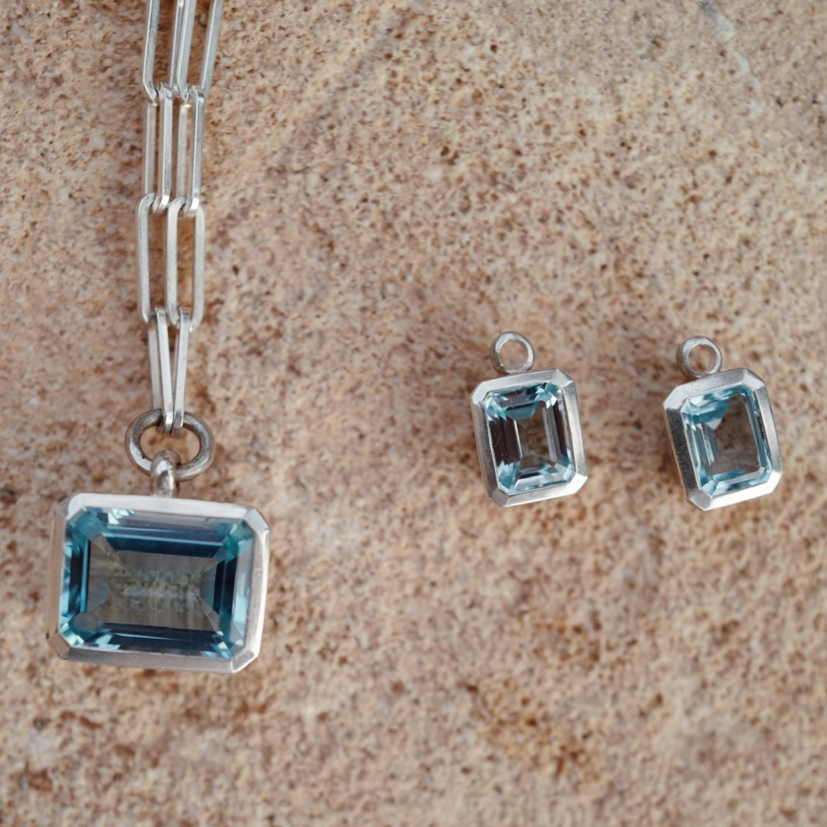 Silver Juno Blue Topaz Trace Chain Necklace