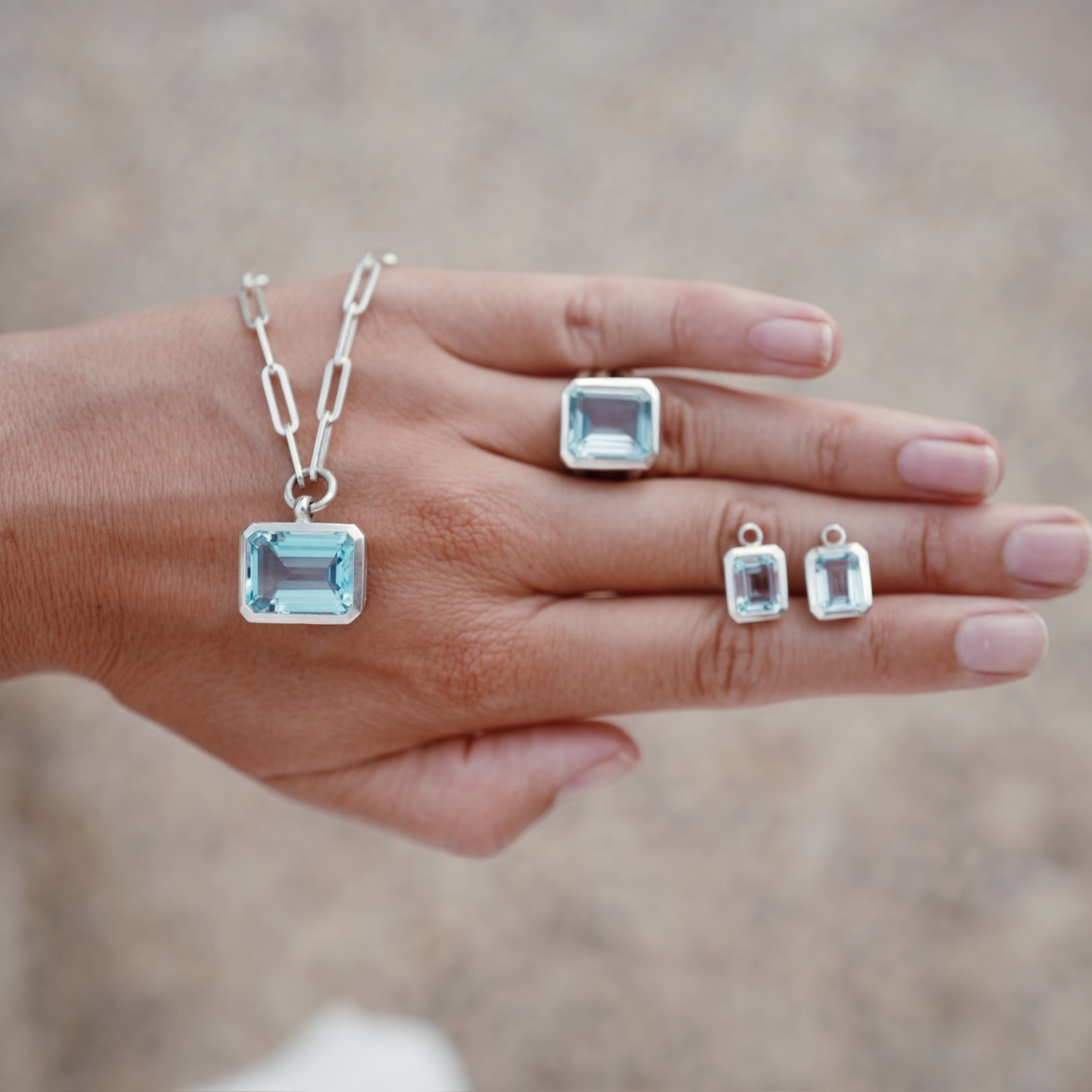 Silver Juno Blue Topaz Trace Chain Necklace