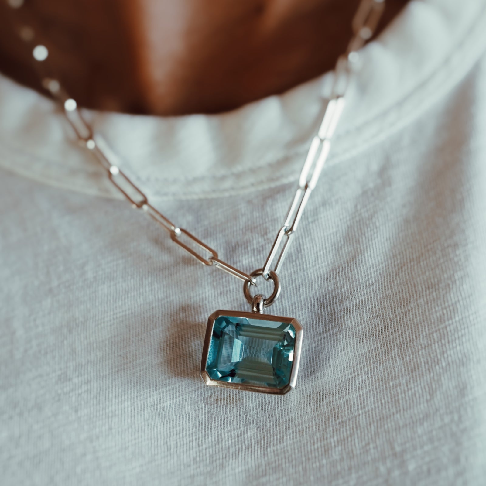 Silver Juno Blue Topaz Trace Chain Necklace