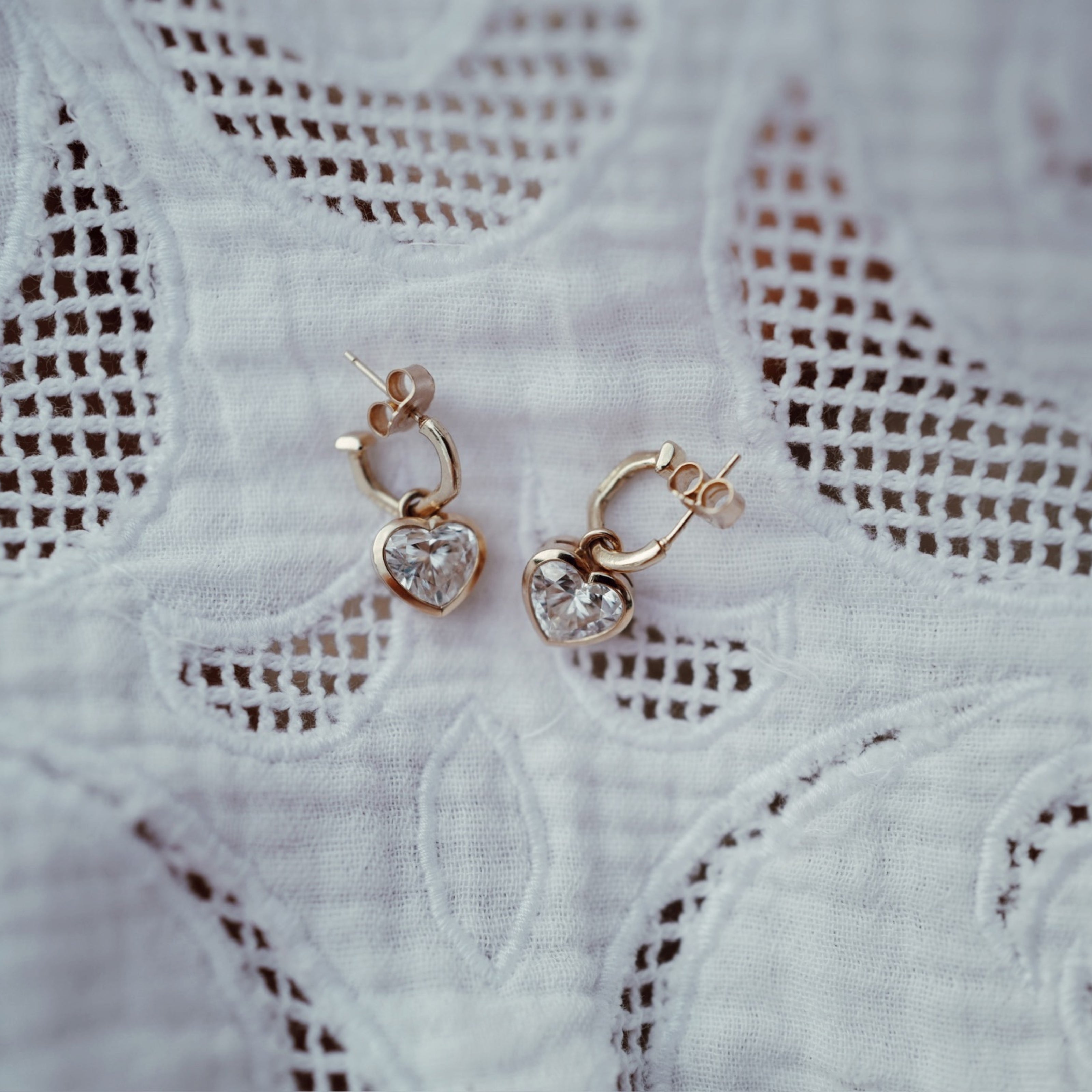 Gold Lab Grown Diamond Heart Tiny Cupid Hoop Earrings