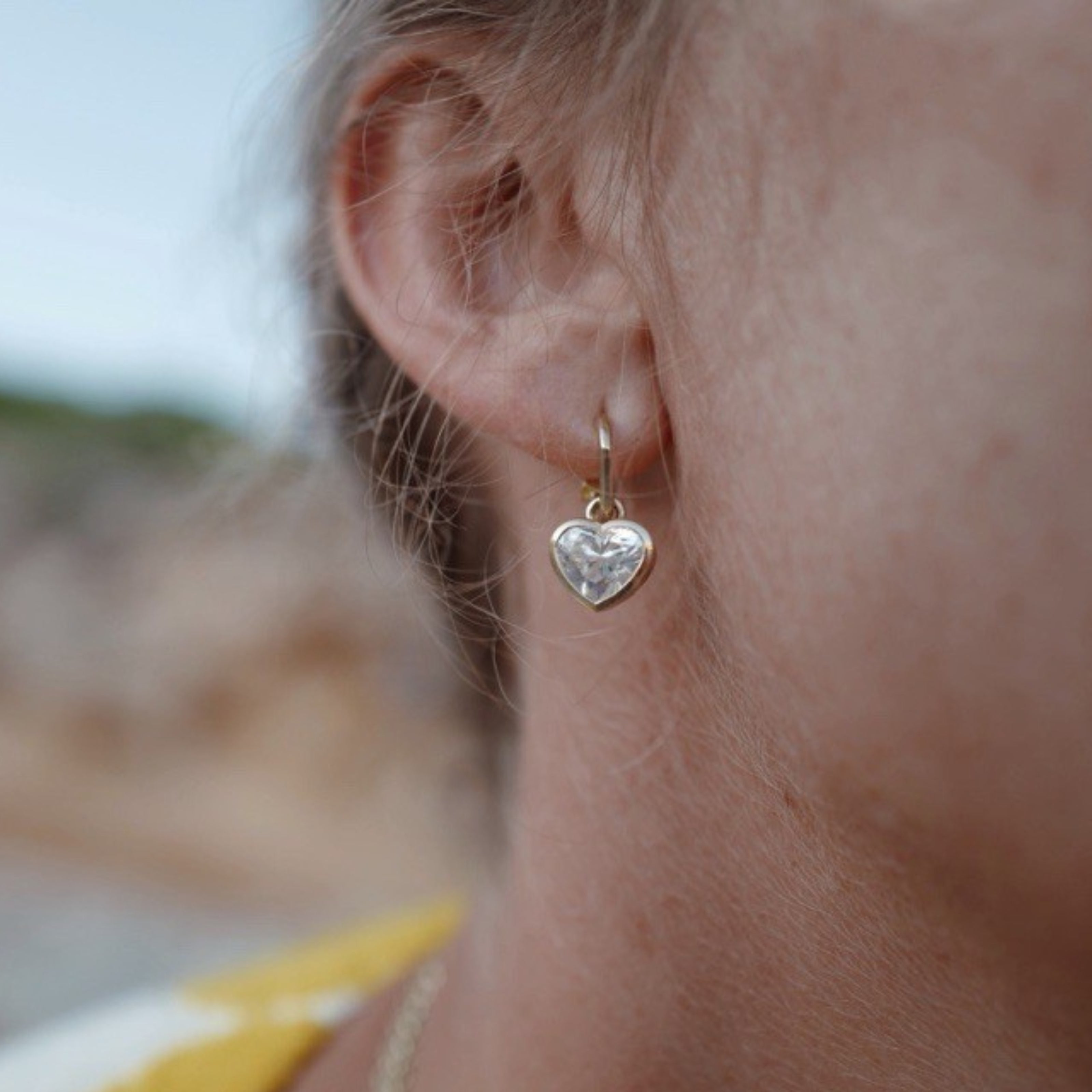 Gold Lab Grown Diamond Heart Tiny Cupid Hoop Earrings