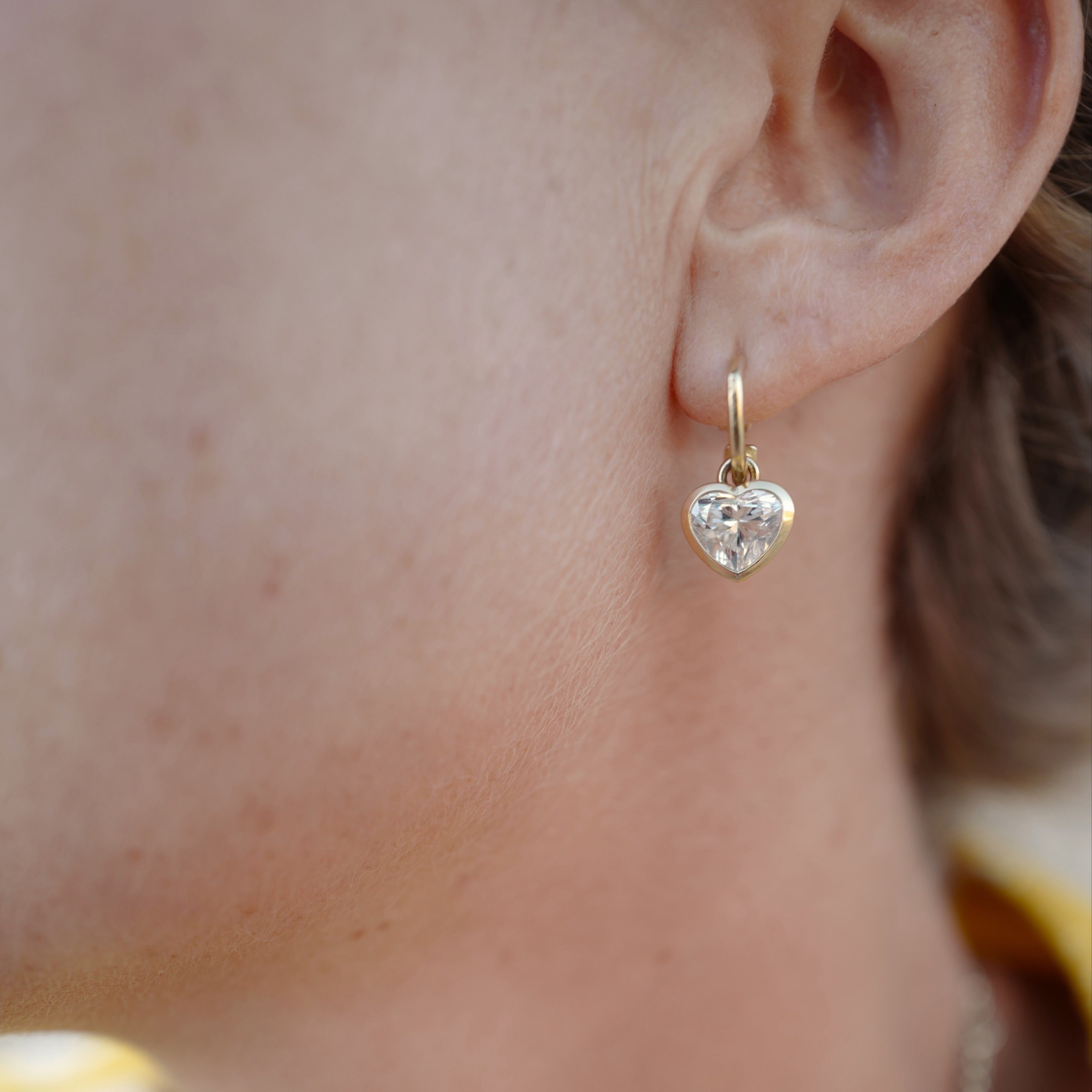 Gold Lab Grown Diamond Heart Tiny Cupid Hoop Earrings – Daniella