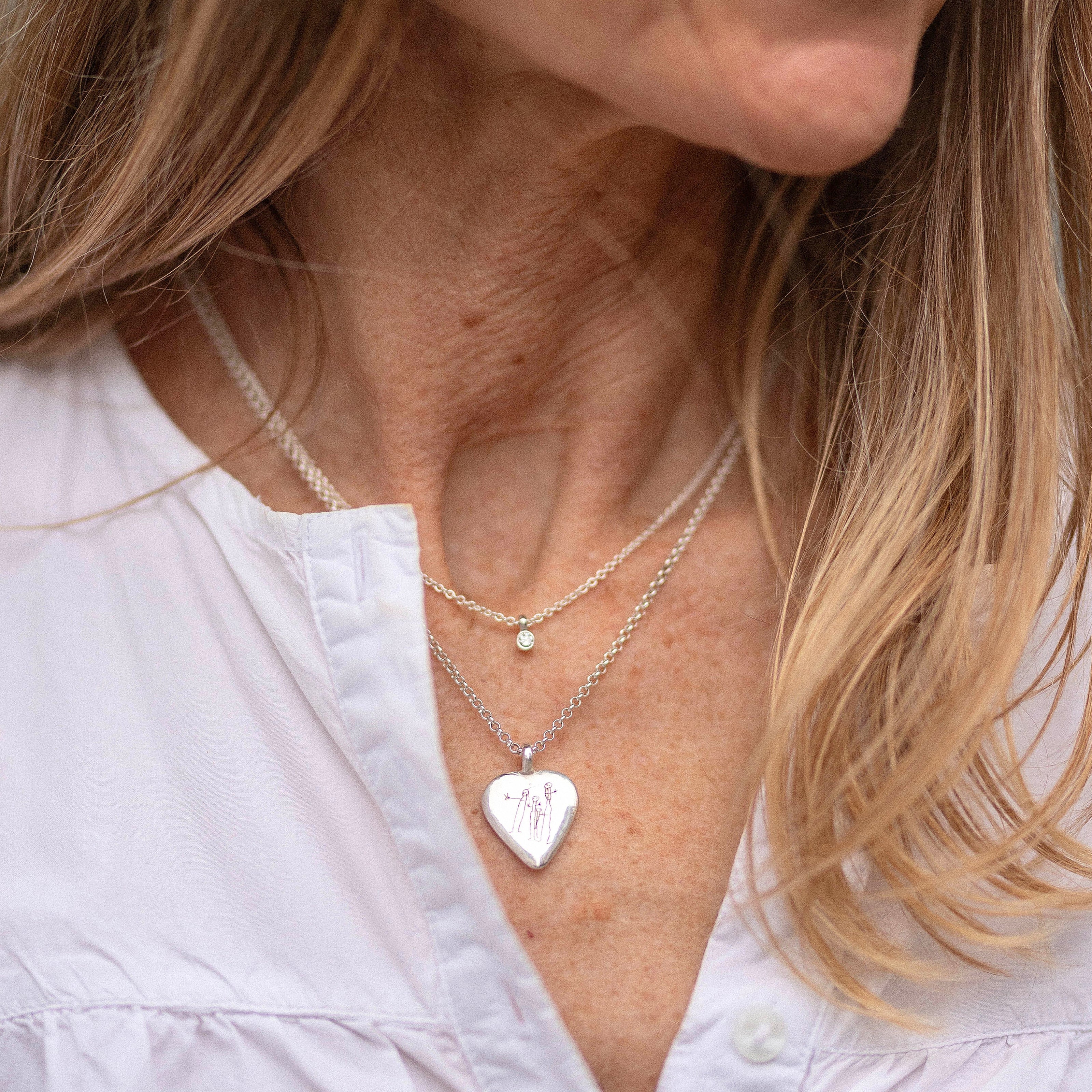 Silver Large Happy Heart Necklace with Handwriting