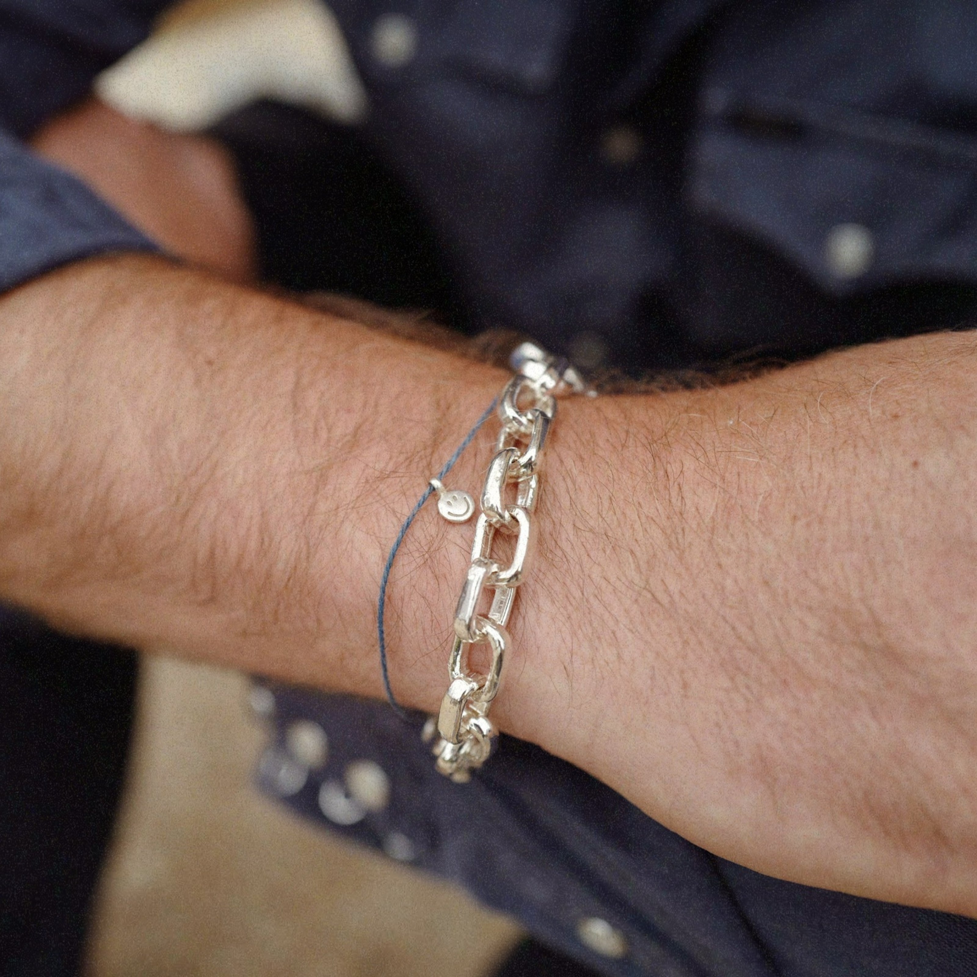 Silver Smiley Face Cord Bracelet