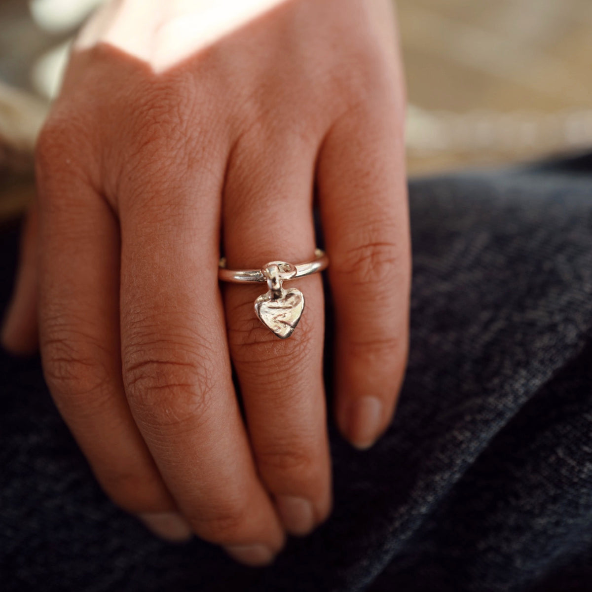 Silver Baby Heart Falling Ring