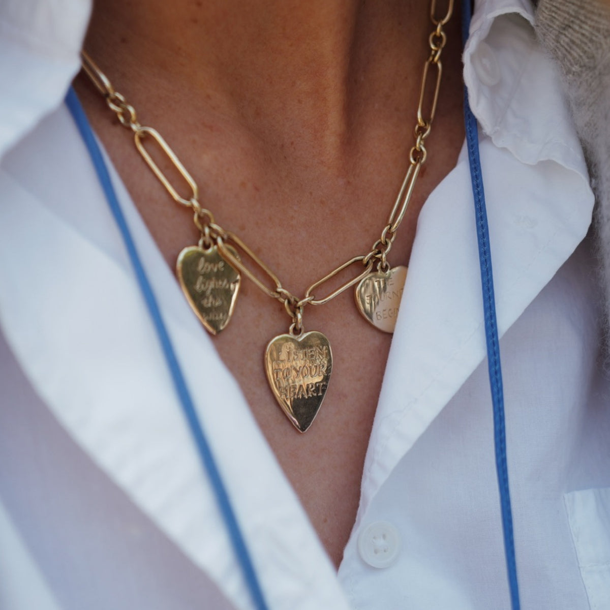 Gold Trio Heart Token Necklace