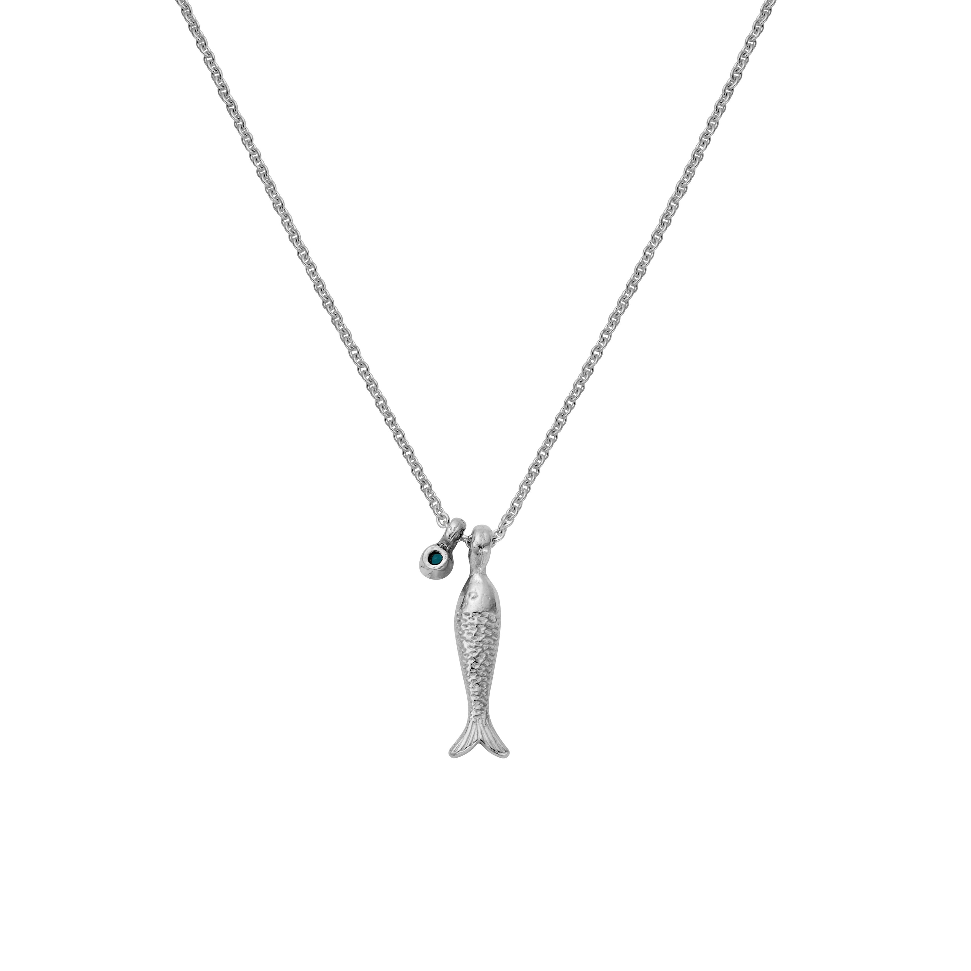 Silver Blue Topaz Fish Necklace