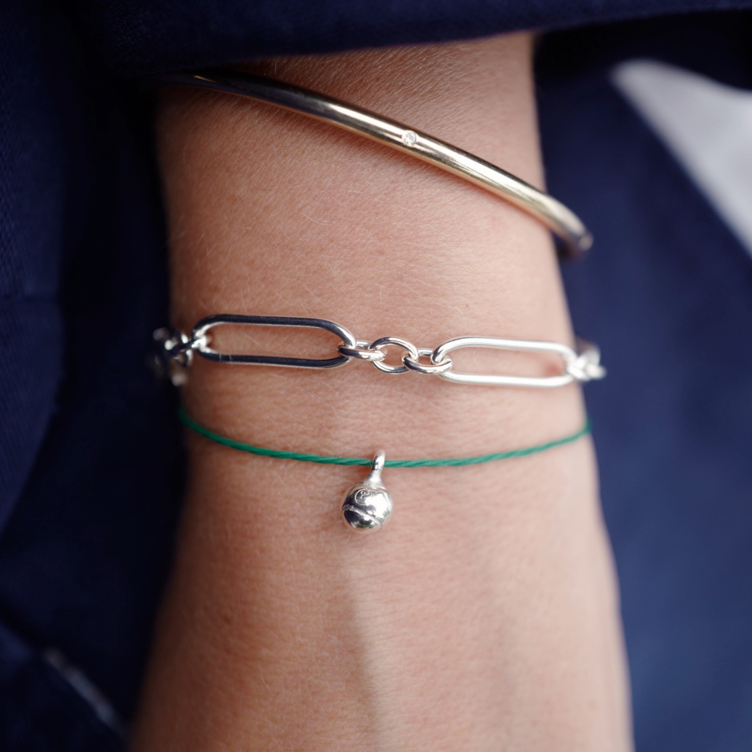 Silver DD Tennis Ball Cord Bracelet