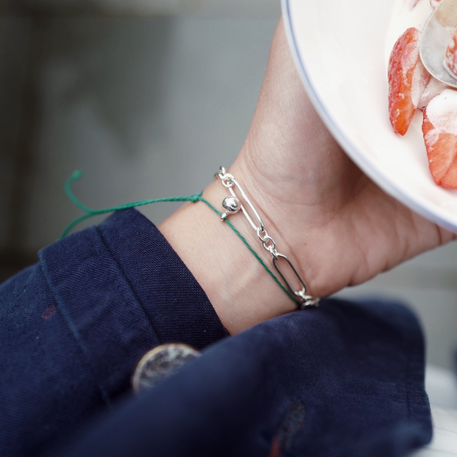 Silver DD Tennis Ball Cord Bracelet