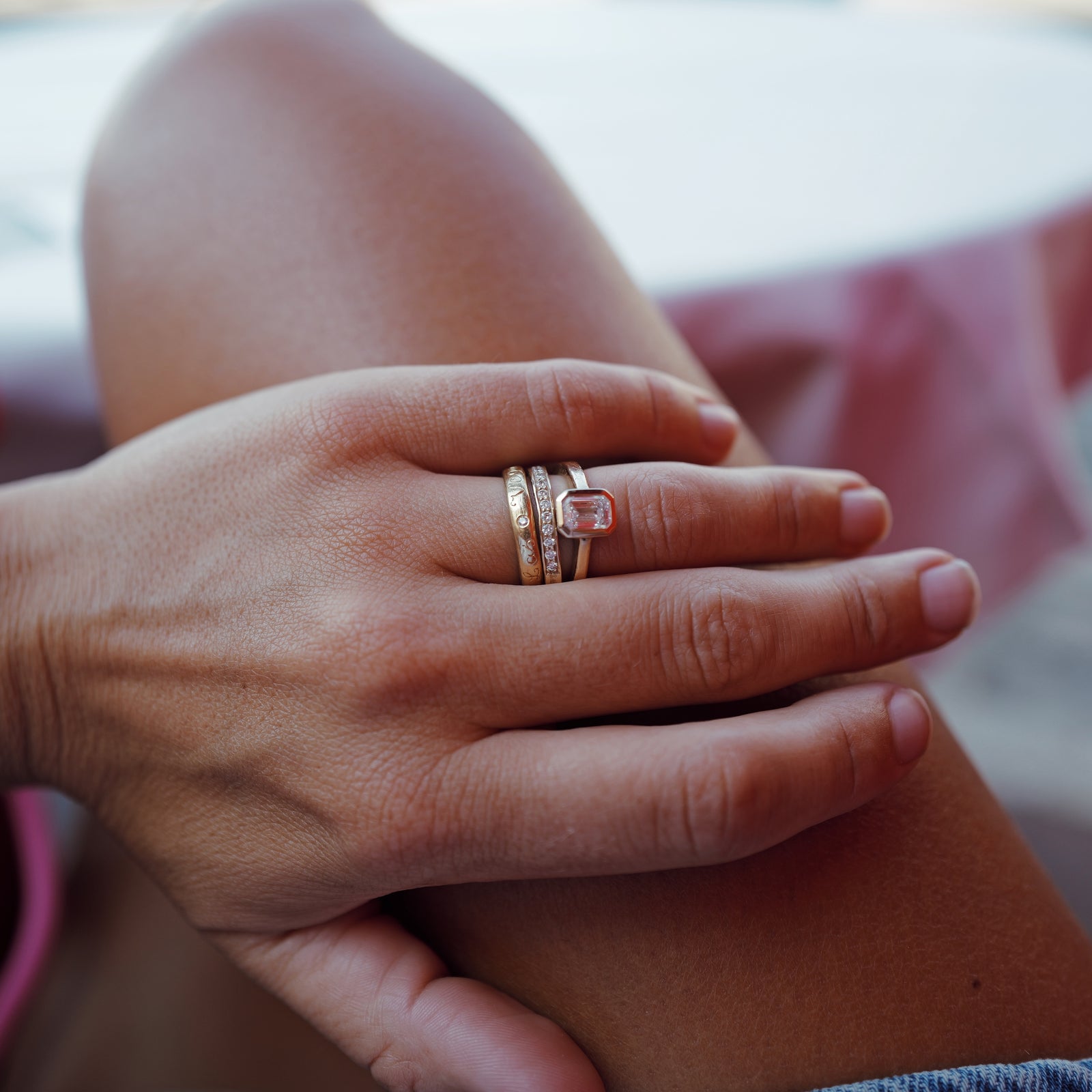 'The Heirloom' 9ct Gold Emerald 1ct Lab Grown Diamond Bezel Engagement Ring