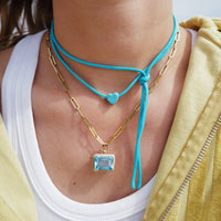 Gold Juno Blue Topaz Trace Chain Necklace