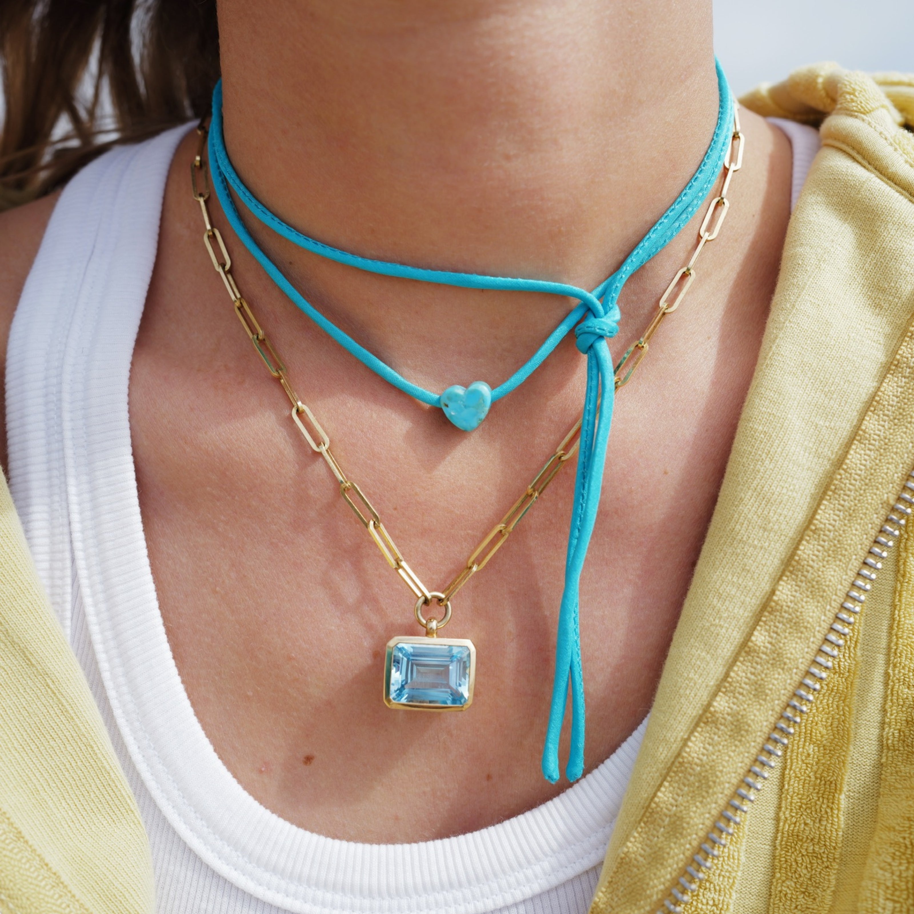 Gold Juno Blue Topaz Trace Chain Necklace