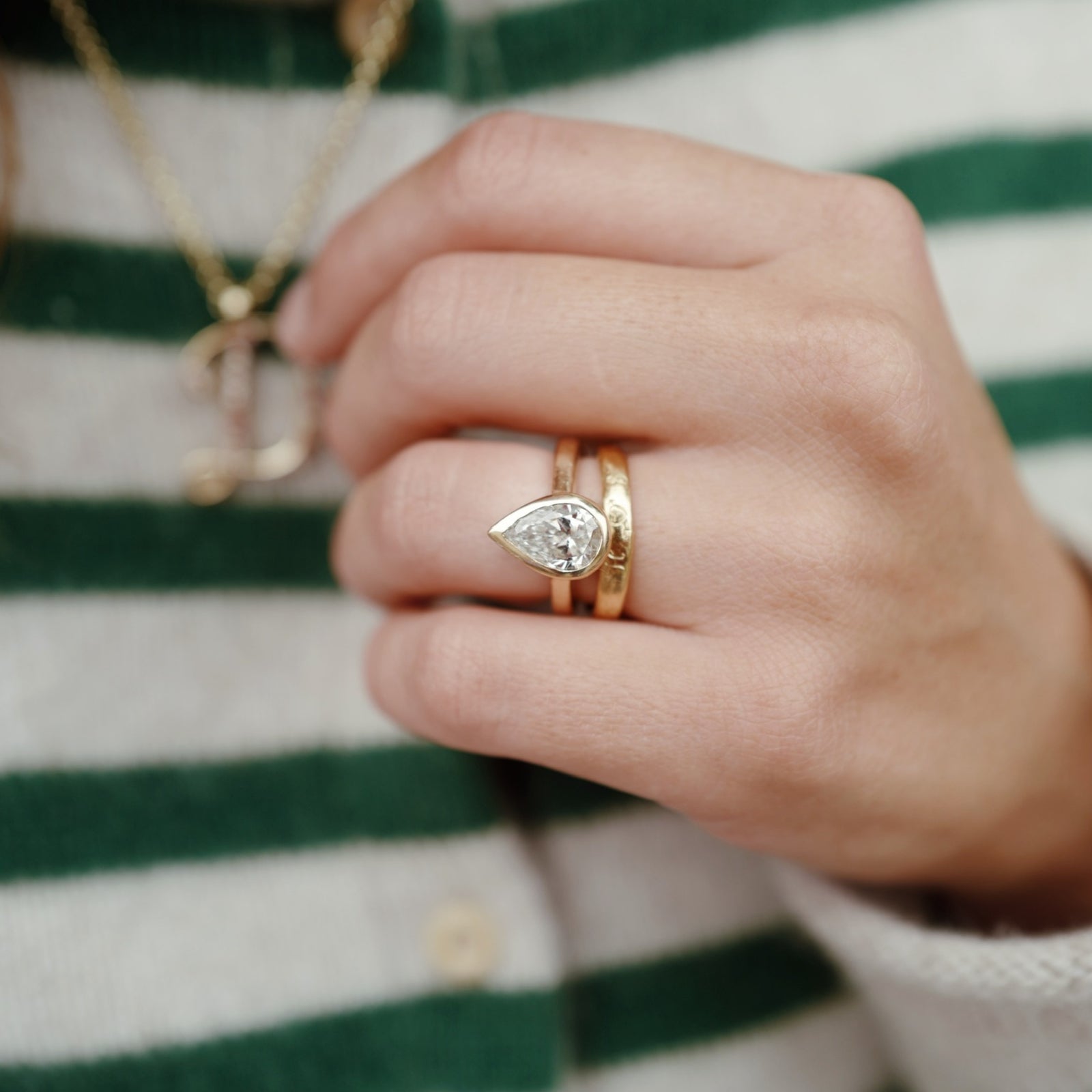 'The Muse' 9ct Gold Pear 2ct Lab Grown Diamond Bezel Engagement Ring