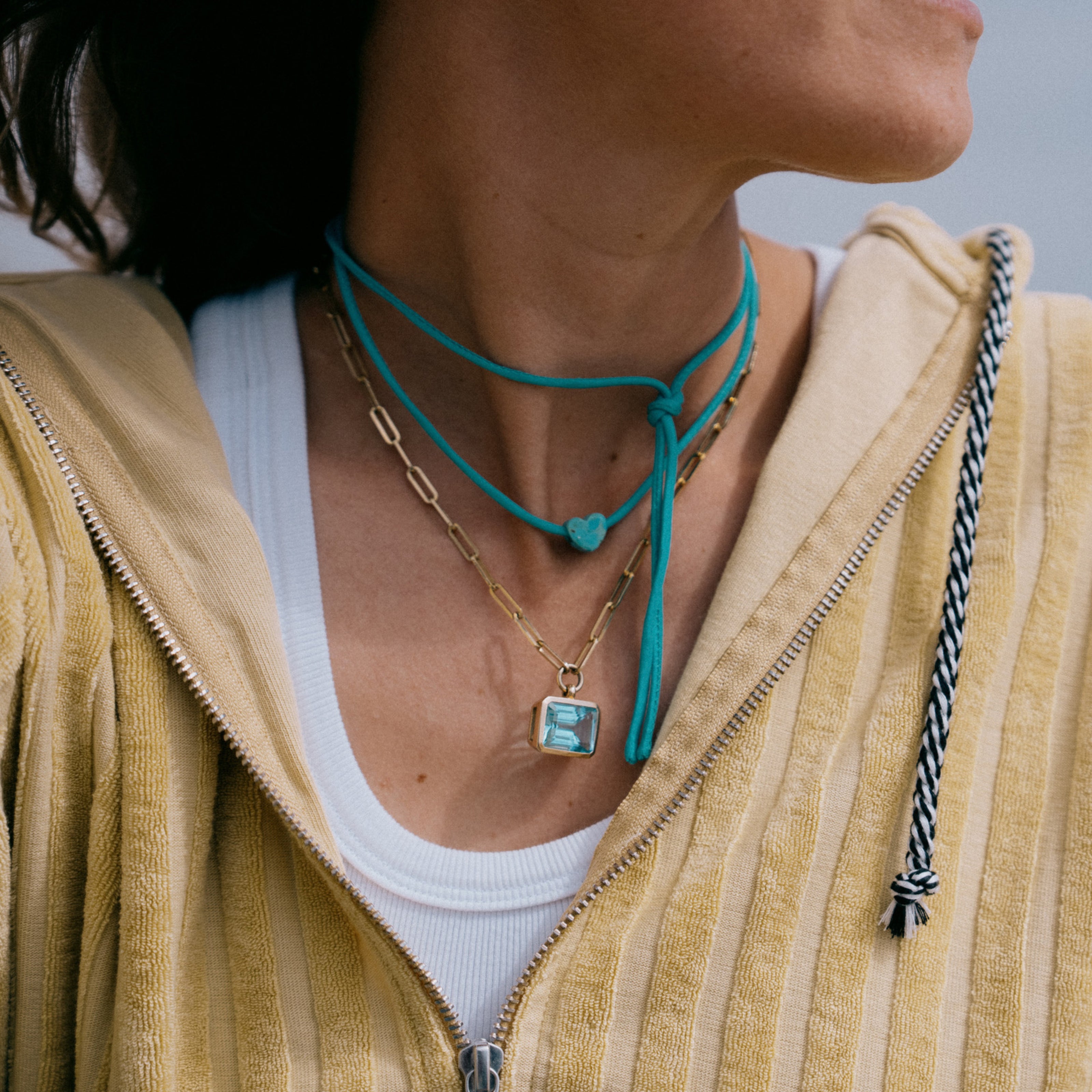 Gold Juno Blue Topaz Trace Chain Necklace
