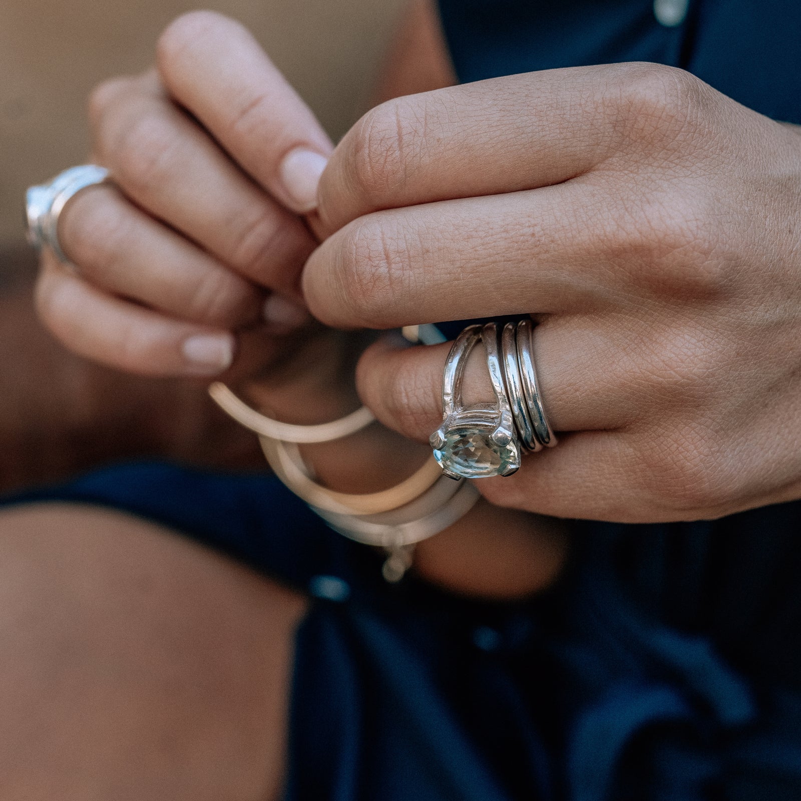 Silver Green Quartz Maxi Claw Ring