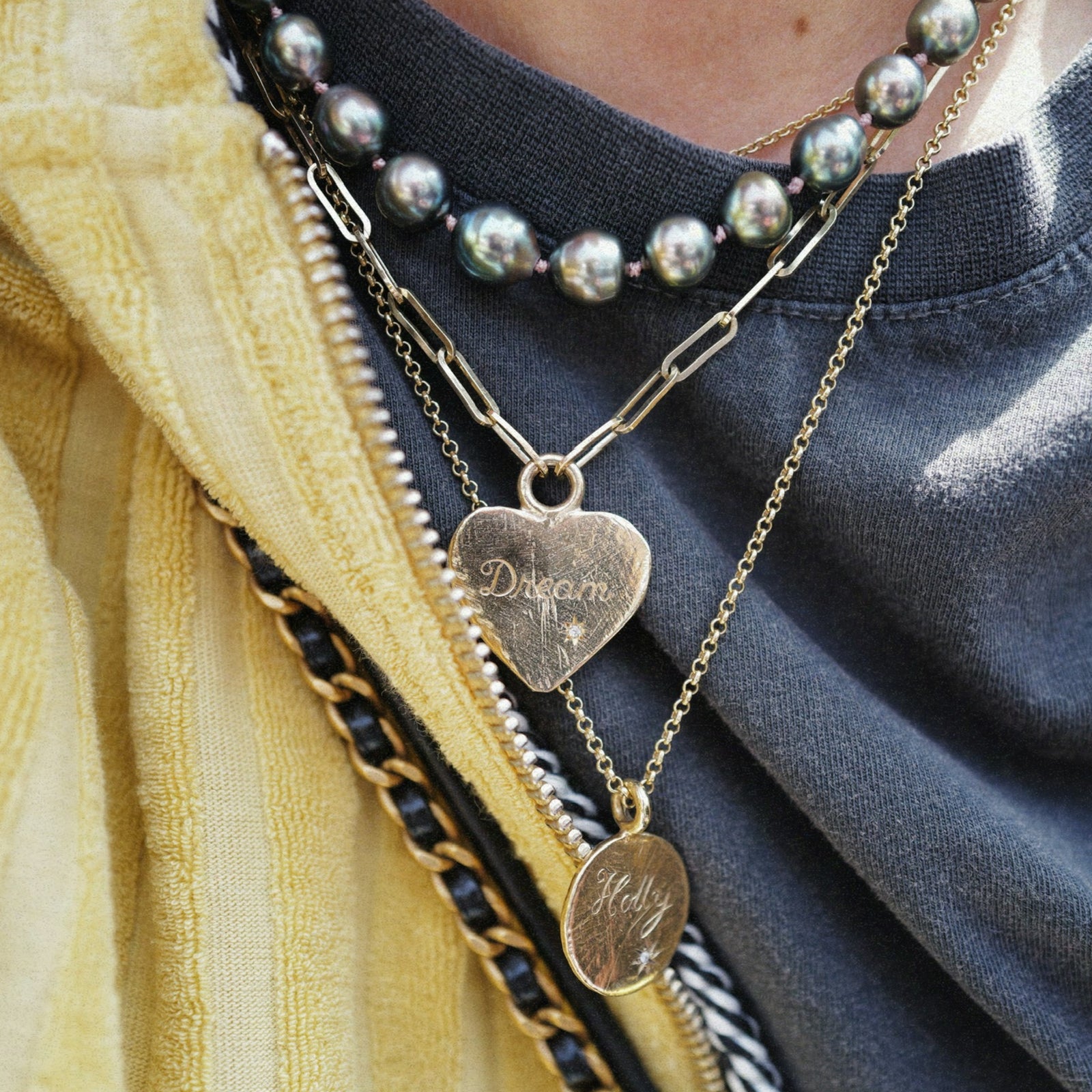 Gold Diamond Midnight Keeper's Heart Trace Chain Necklace