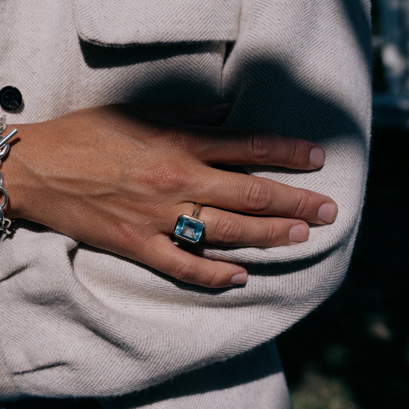 Gold Juno Blue Topaz & Diamond Ring