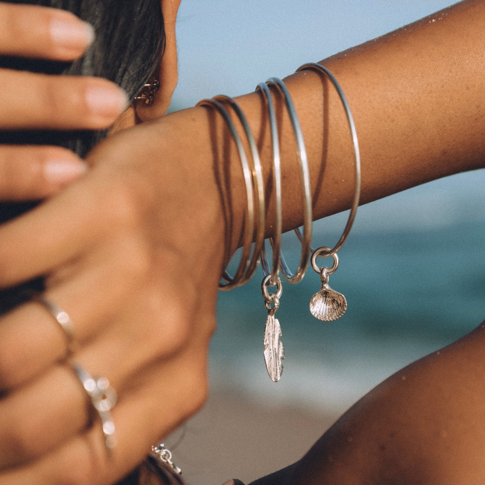 Silver Medium Feather Bangle