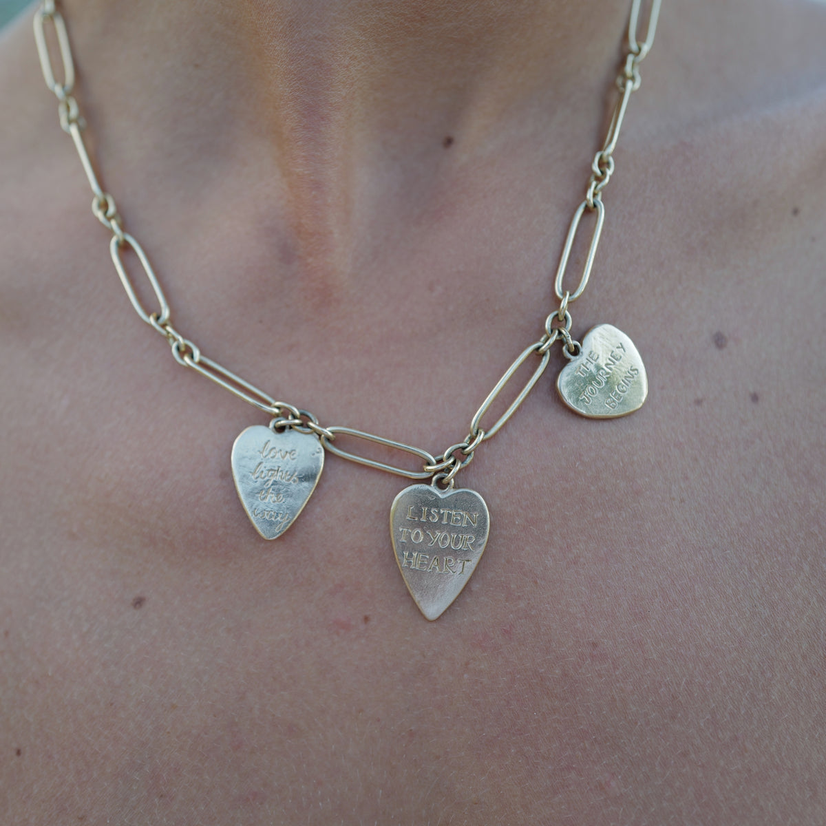 Gold Trio Heart Token Necklace