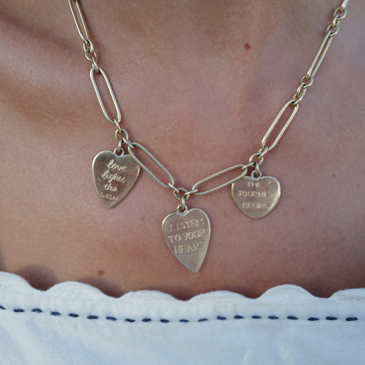 Gold Trio Heart Token Necklace