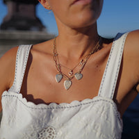 [modelwears Gold Trio Love Token Necklace with Gold Build Your Own Alphabet Necklaec] [women]