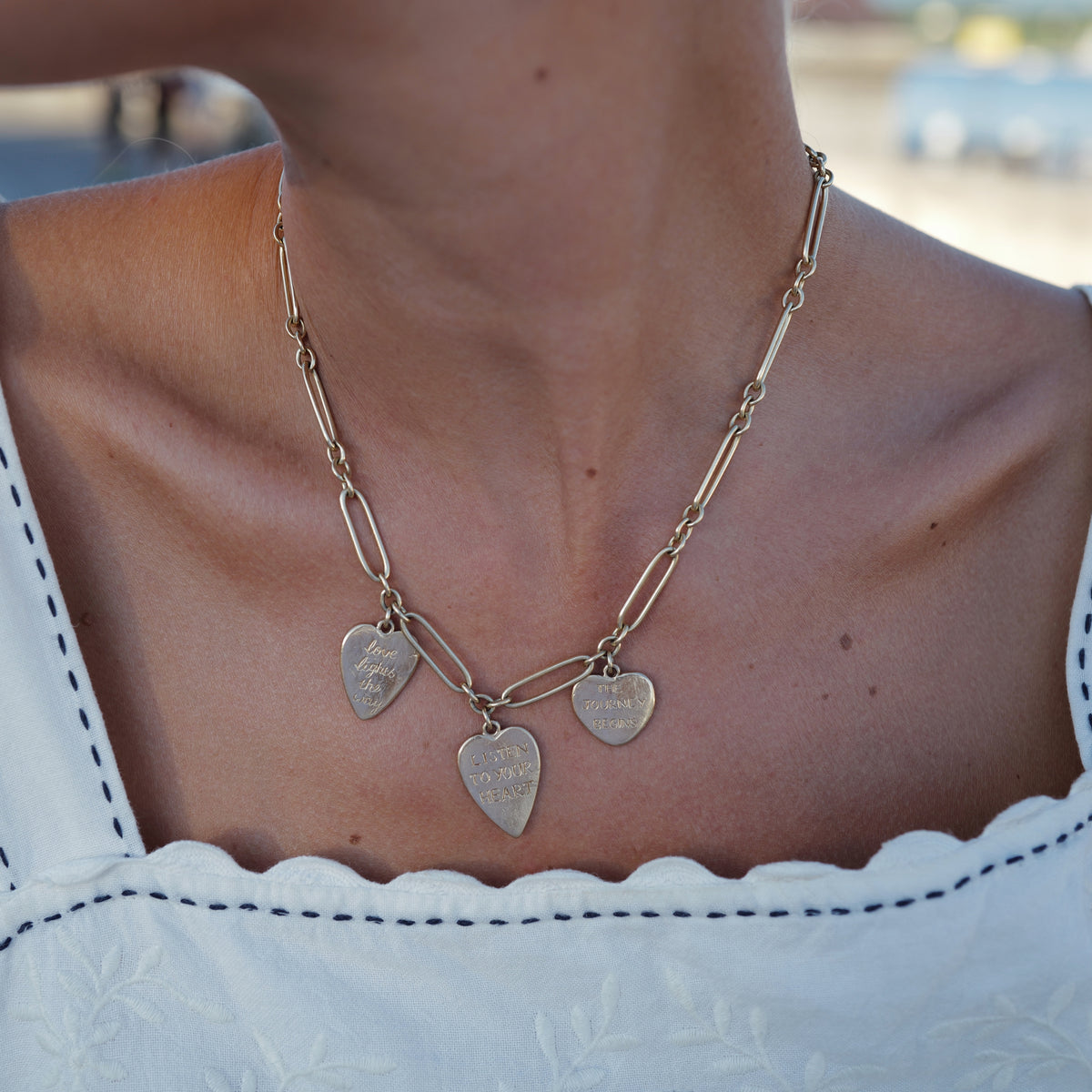 Gold Trio Heart Token Necklace