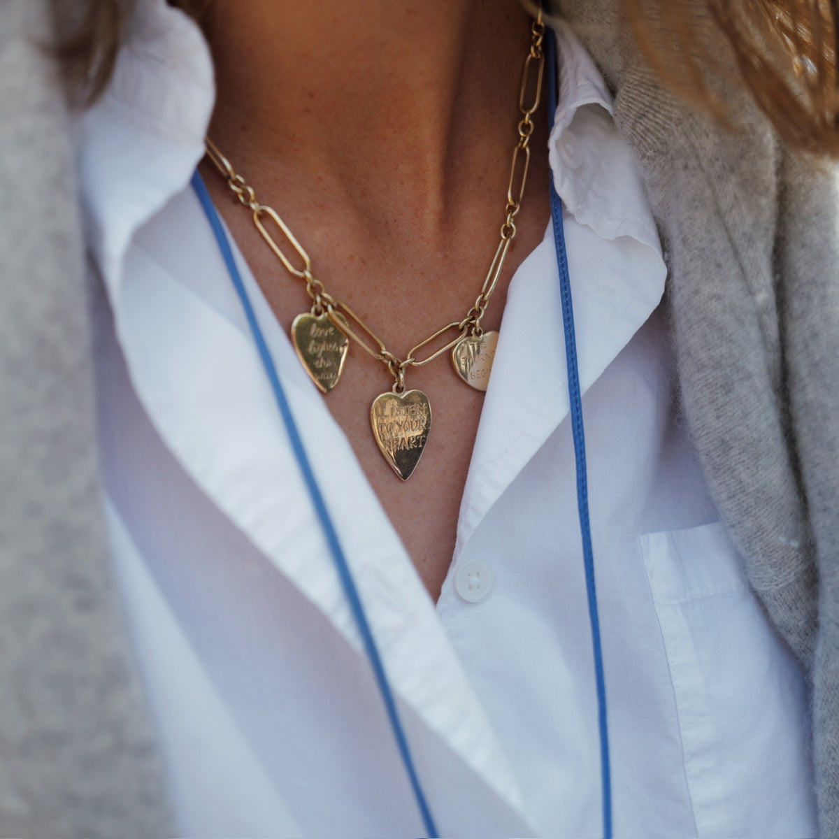 Gold Trio Heart Token Necklace
