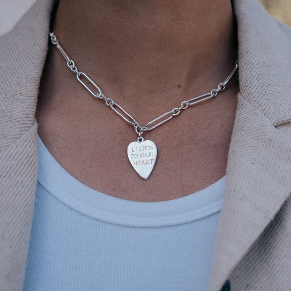 Silver 'Listen To Your Heart' Heart Token Necklace