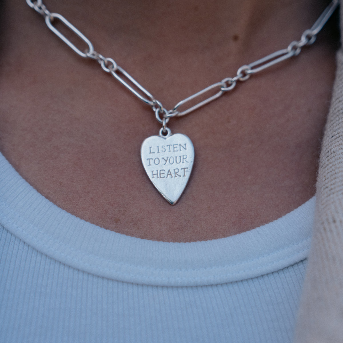 Silver 'Listen To Your Heart' Heart Token Necklace