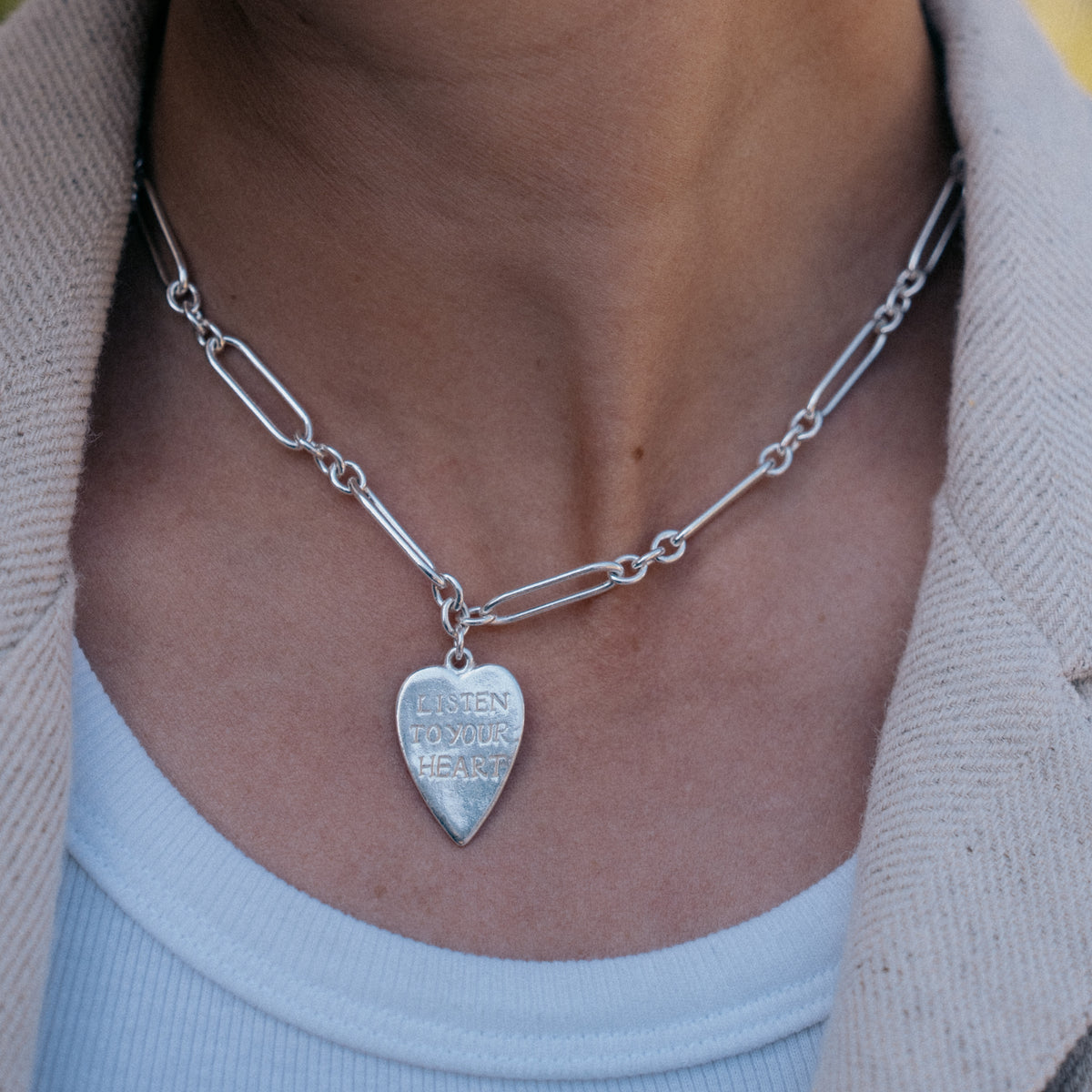 Silver 'Listen To Your Heart' Heart Token Necklace