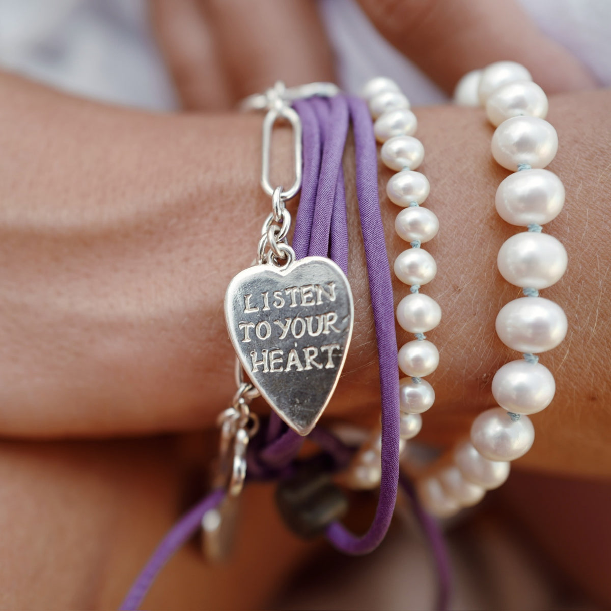 Silver Heart Token Bracelet