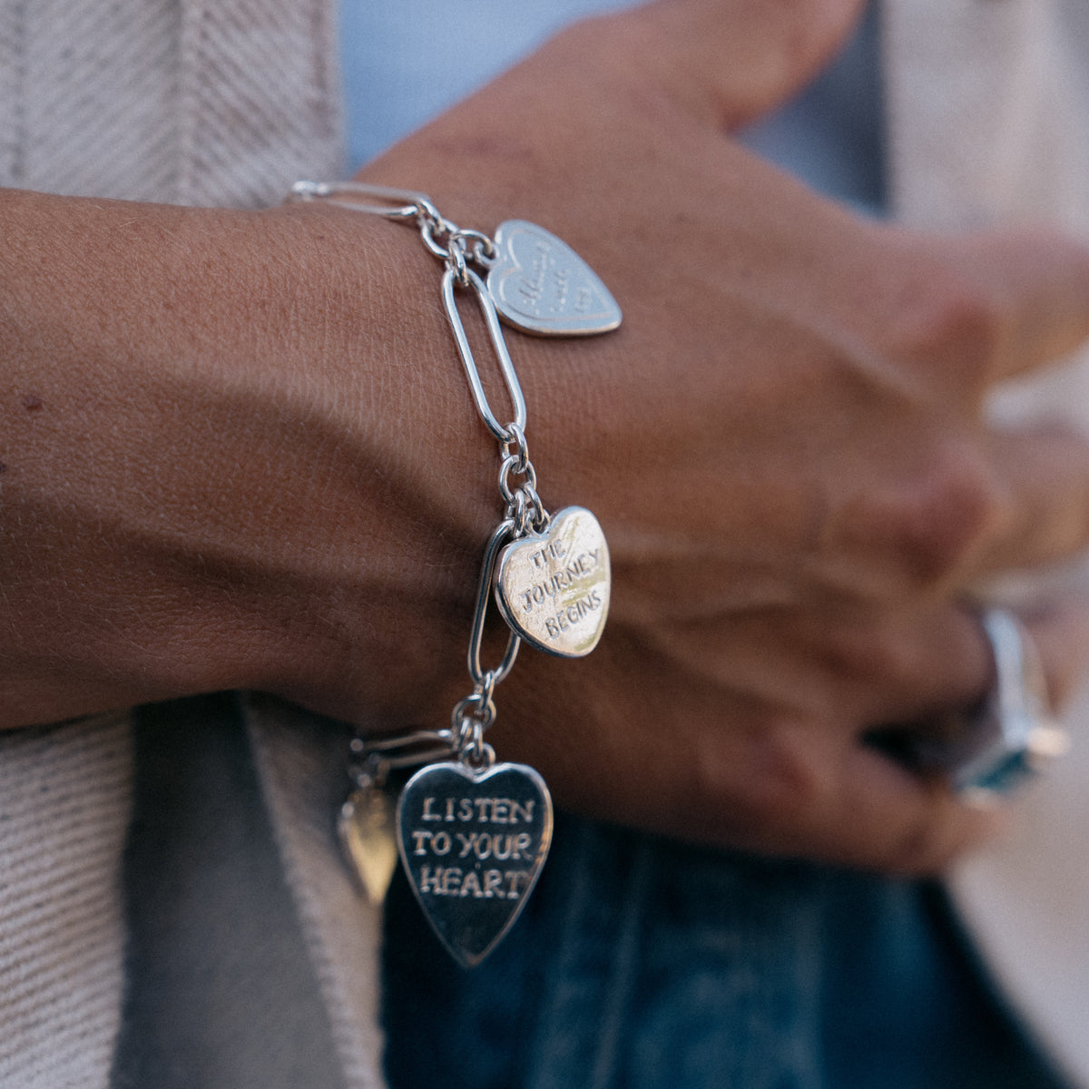 Silver Heart Token Bracelet