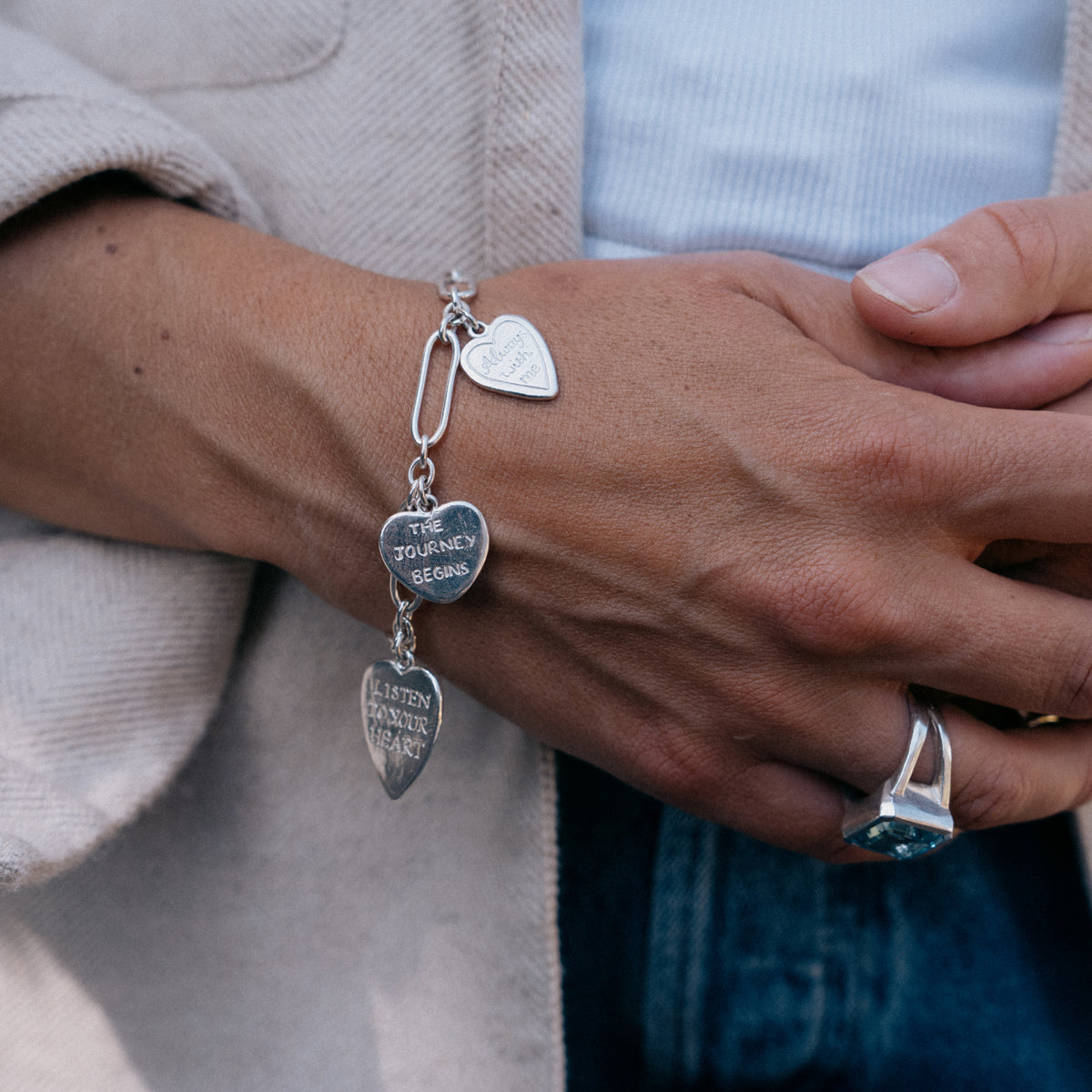 Silver Heart Token Bracelet