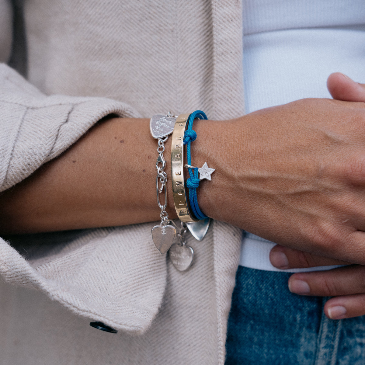 Silver Heart Token Bracelet