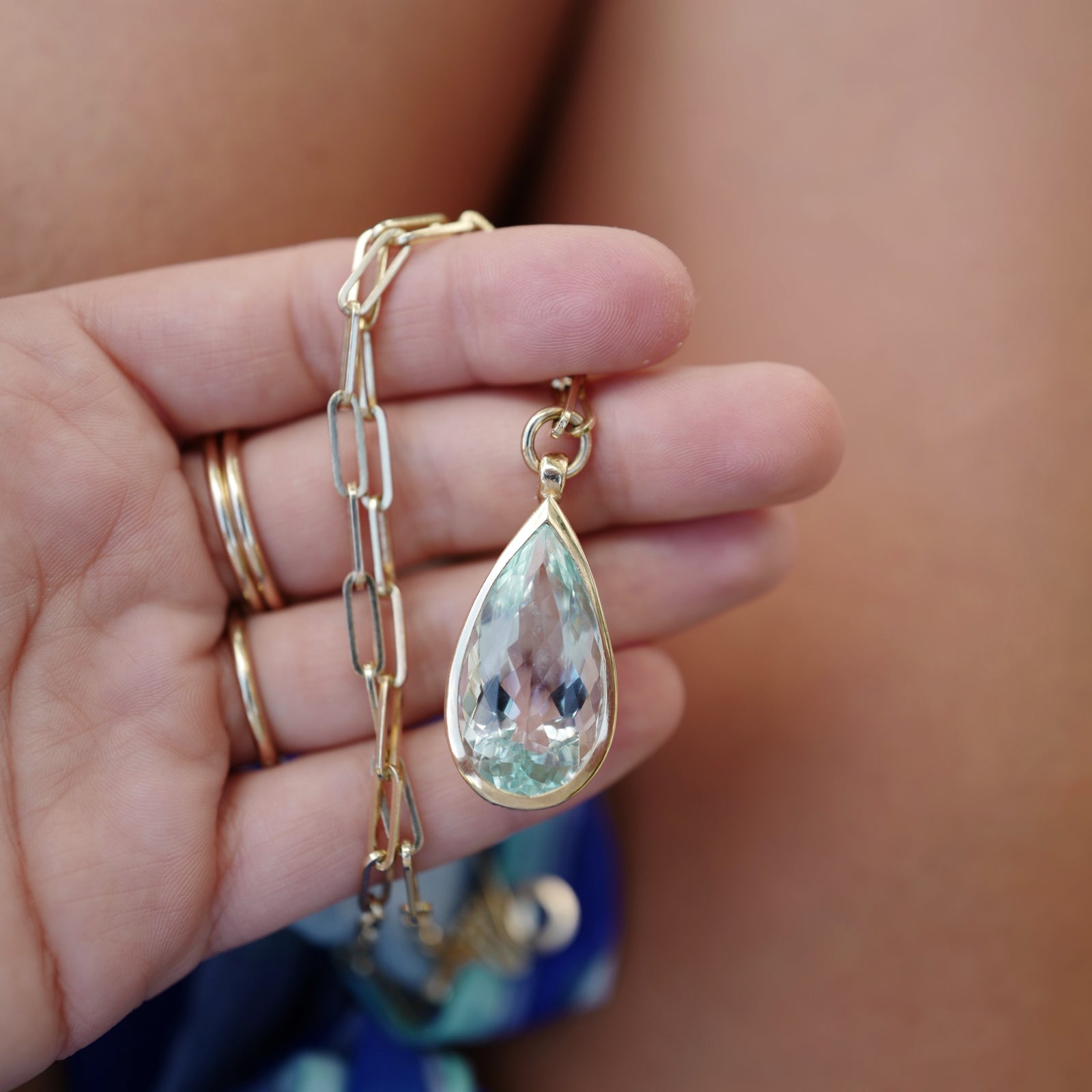 LAVANA Gold Aquamarine Trace Chain Necklace