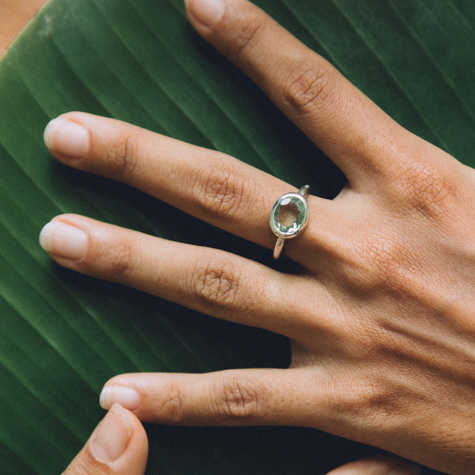 Silver Green Quartz Baby Treasure Ring