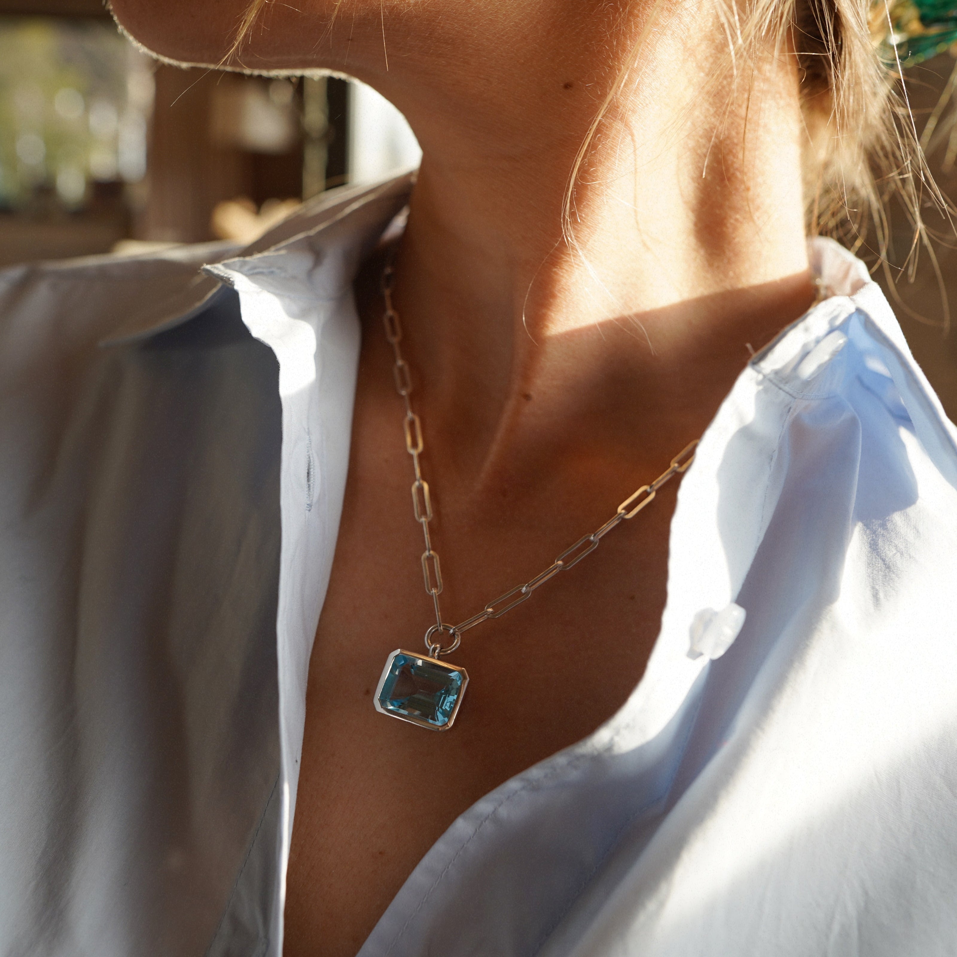 Silver Juno Blue Topaz Trace Chain Necklace