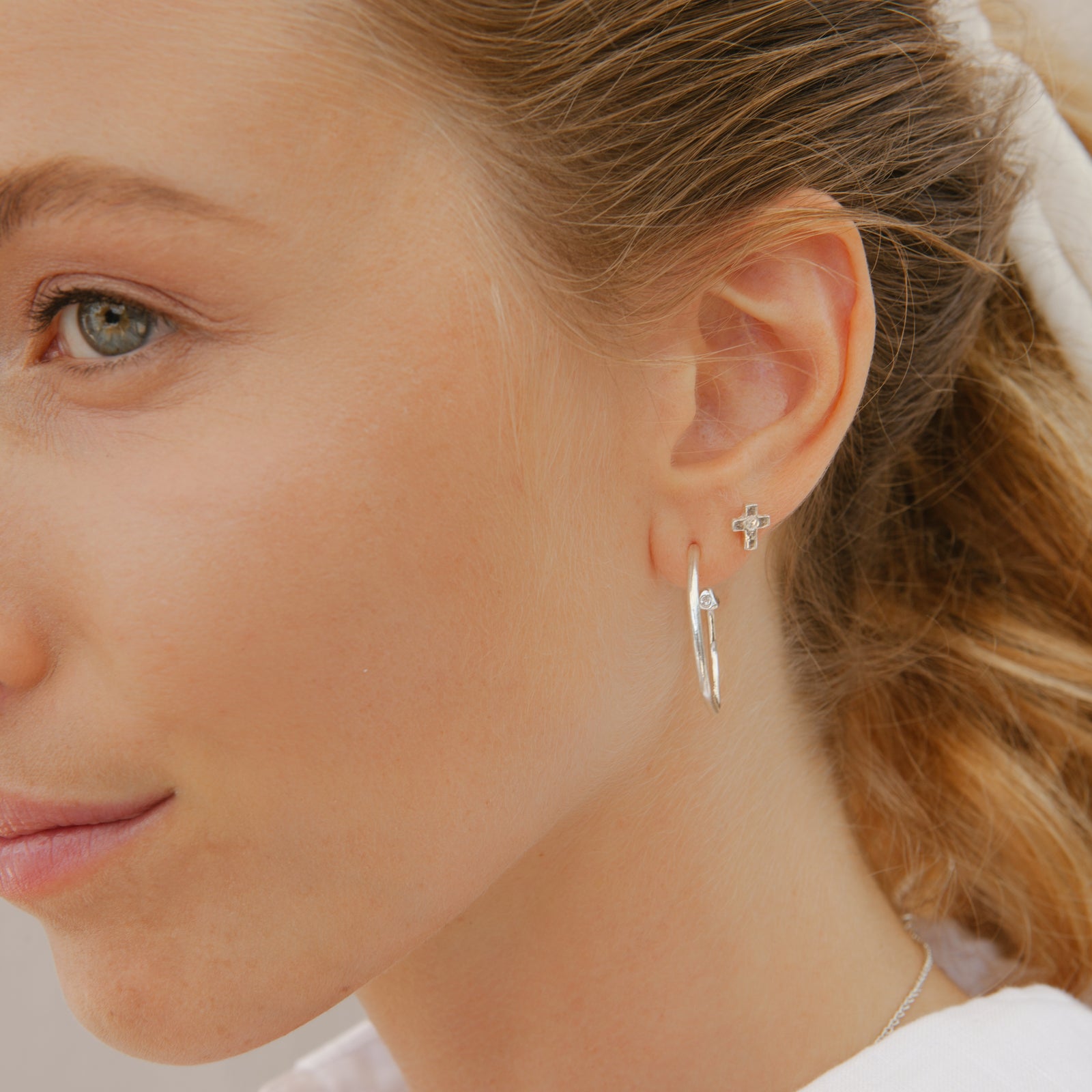 Silver Little Cross Single Ear Charm