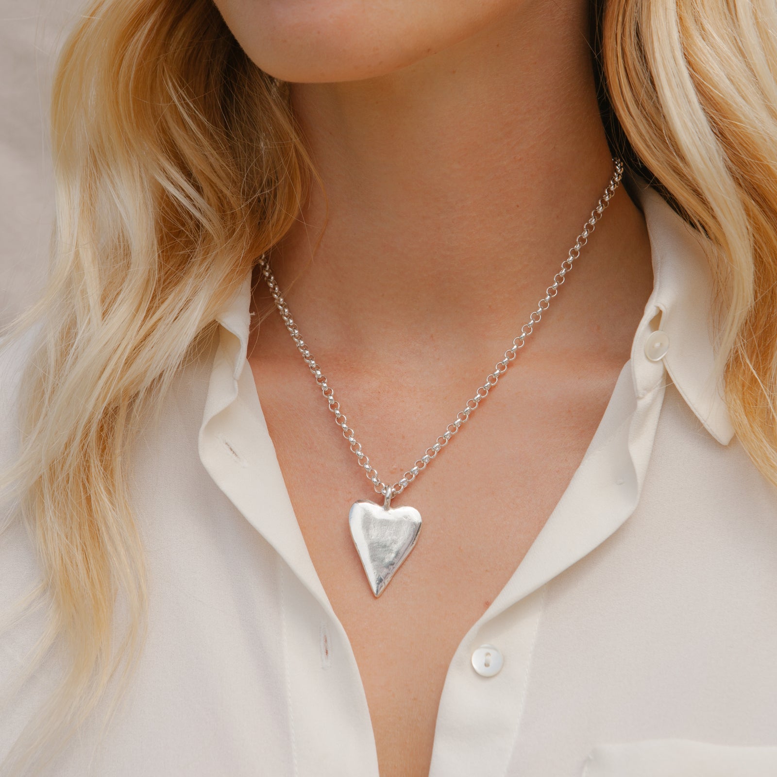 Silver Maxi Heart Necklace with Paw Print